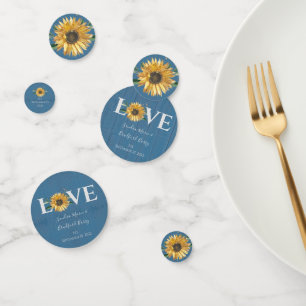 Dusty Blue Barn Wood, Golden Sunflower Wedding Confetti