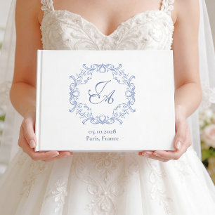 Dusty Blue Baroque Monogram Wedding Guest Book