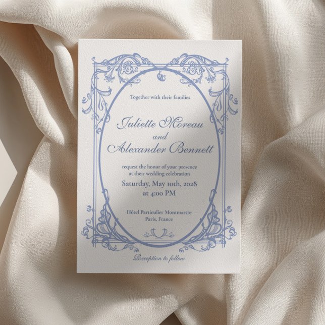 Dusty Blue Baroque Monogram Wedding Invitation (Creator Uploaded)