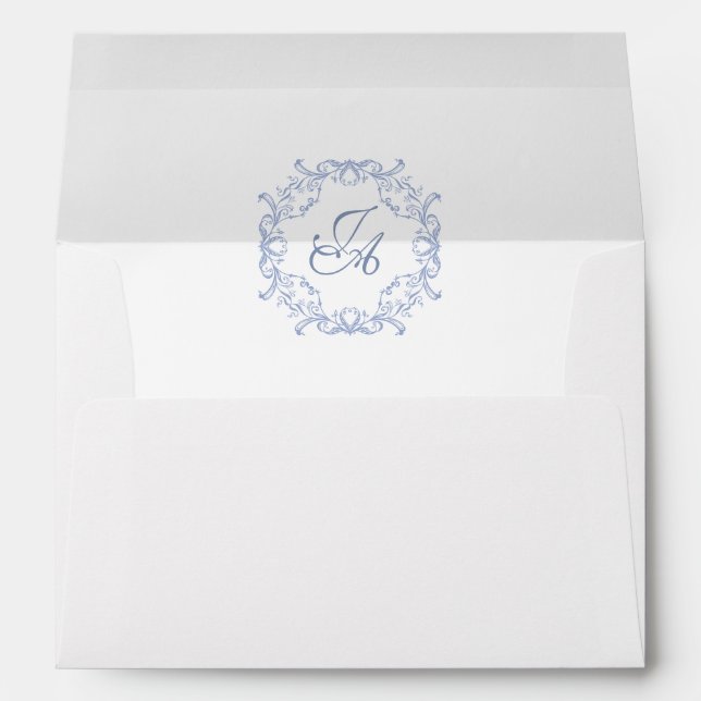 Dusty Blue Baroque Wedding Envelope (Back (Bottom))