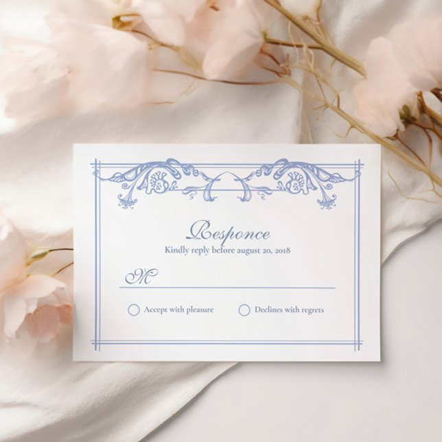Dusty Blue Baroque Wedding RSVP Card (Creator Uploaded)