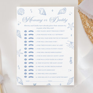 Dusty Blue Beach Baby Shower Guess Who Game Card