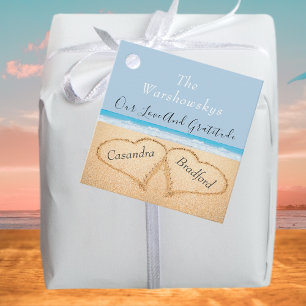 Dusty Blue Beach Wedding 2 Hearts in the Sand Favour Tags