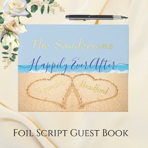 Dusty Blue Beach Wedding Gold or Silver Script Guest Book