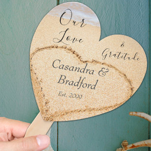 Dusty Blue Beach Wedding Heart Sand favour Hand Fan