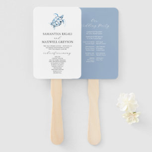 Dusty Blue Beach Wedding Program Hand Fan