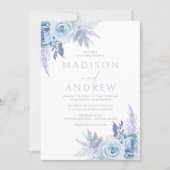 Dusty Blue Beautiful Floral Wedding Invitation (Front)