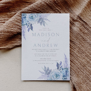 Dusty Blue Beautiful Floral Wedding Invitation