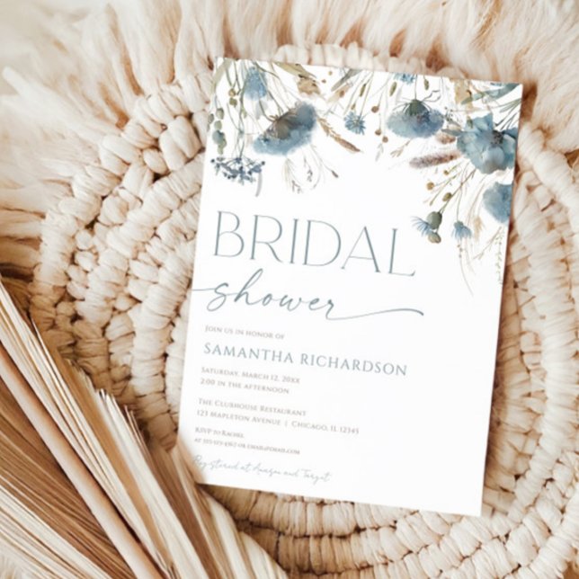 Dusty blue beige boho bridal shower invitation (Creator Uploaded)