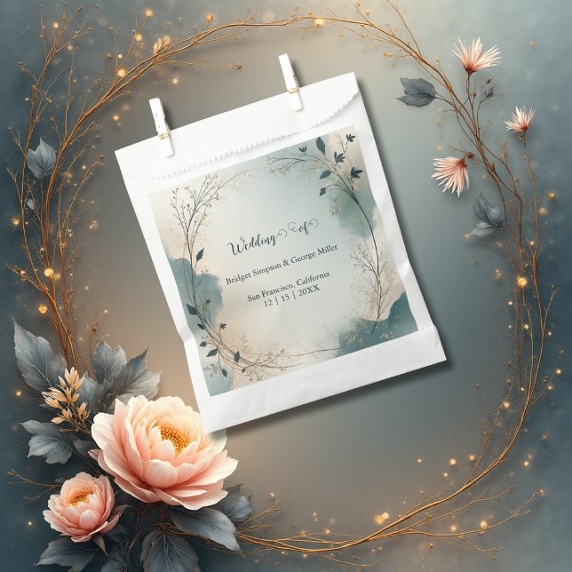 Dusty Blue Beige Boho Chic foliage wreath Wedding Favour Bags (Creator Uploaded)