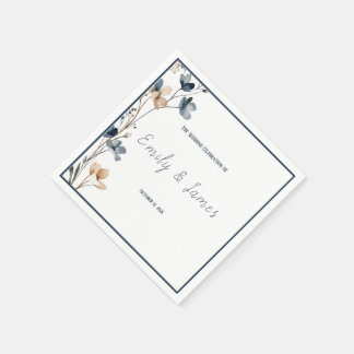 Dusty Blue Beige Botanical Modern Elegant Wedding Napkin