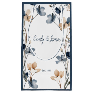 Dusty Blue Beige Botanical Modern Elegant Wedding Small Gift Bag