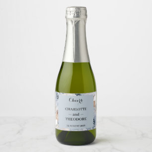 Dusty Blue Beige Floral Boho Mini Champagne Label