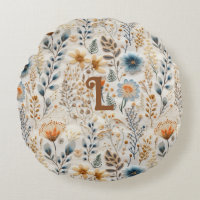 Dusty Blue Beige Floral Cottagecore Monogram