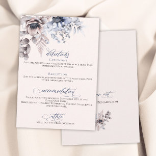 Dusty blue beige floral elegant wedding details enclosure card