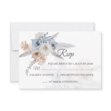 Dusty Blue Beige Floral Gold Geometric RSVP Cards