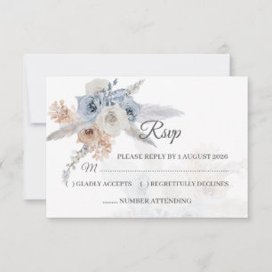 Dusty Blue Beige Floral Gold Geometric RSVP Cards