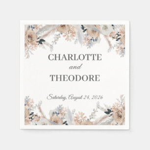 Dusty Blue Beige Floral Pampas Grass Wedding Napki Napkin