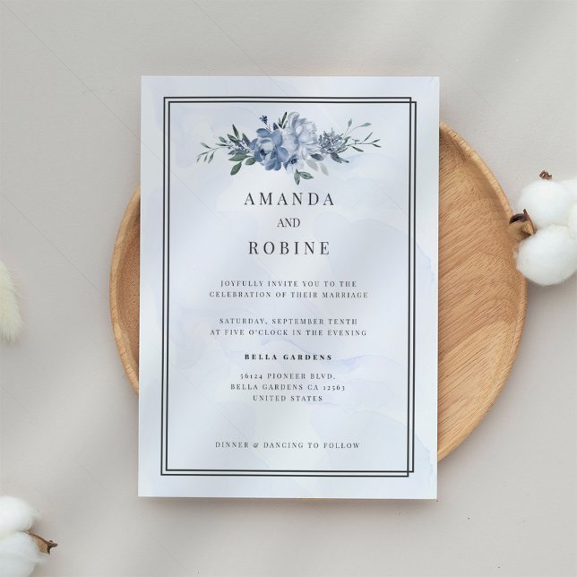 Dusty Blue & Beige Floral Wedding Invitation (Creator Uploaded)