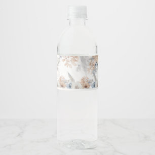 Dusty Blue Beige Floral Wedding Water Bottle Wrap Label