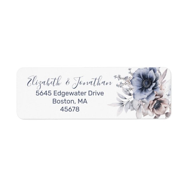 Dusty Blue Beige Watercolor Floral Return Address (Front)