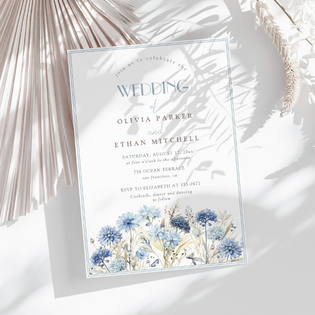 DUSTY Blue Beige Wildflower Wedding Invitation (Creator Uploaded)