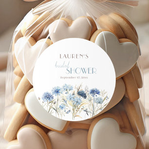 DUSTY Blue Beige Wildflowers Bridal Shower Classic Round Sticker