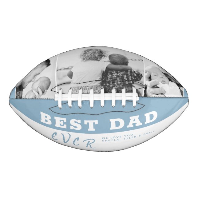 Dusty Blue Best Dad Father`s Day 3 Photo Collage Football (Front)