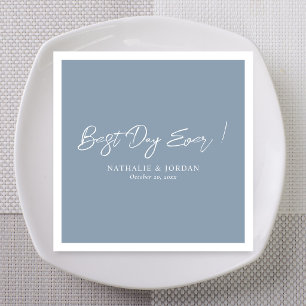 Dusty Blue Best Day Ever Custom Wedding Napkin