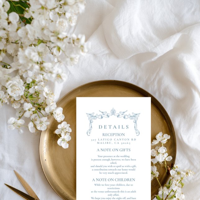 Dusty Blue Bird Baroque Wedding Enclosure Card (Creator Uploaded)