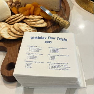 Dusty Blue Birthday Year Trivia Game Party Napkins