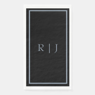 Dusty Blue Black Monogram Letters Initials Wedding Napkin