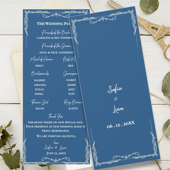 Dusty Blue Black Tie Wedding Ceremony Program Invitation (Dusty Blue Wedding Program Card Elegant Black Tie Ceremony Program Classic Wedding Program)