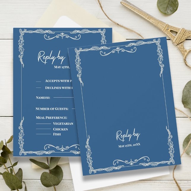 Dusty Blue Black Tie Wedding Response  Reply By (Dusty Blue RSVP Card Elegant Wedding Response Card Black Tie Wedding RSVP)