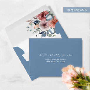 Dusty Blue Blissful Floral, with Return Address Envelope