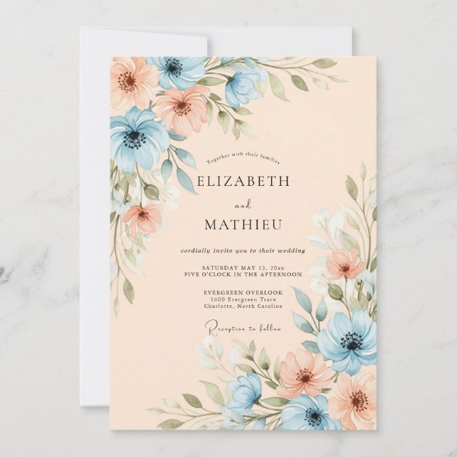 Dusty Blue Blissful Spring Wedding Invitation (Front)