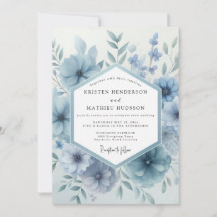 Dusty Blue Bloom Botanical Wedding Invitation