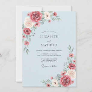 Dusty Blue Blooming Flourish Wedding Invitation