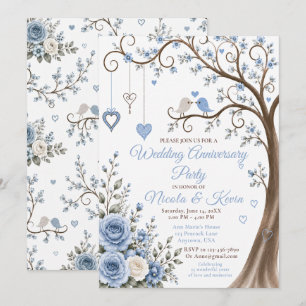 Dusty Blue Blossom Anniversary Party Invitation