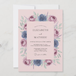 Dusty Blue Blossom Artistry Wedding Invitation
