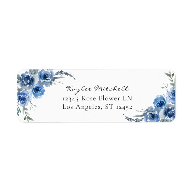 Dusty Blue & Blue Floral 4 Return Address Label (Front)