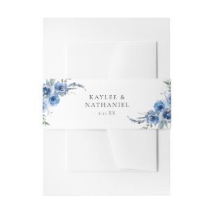 Dusty Blue & Blue Floral Invitation Belly Band