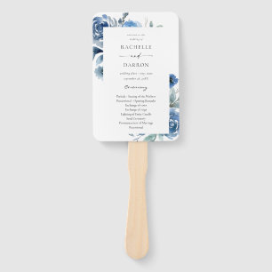 Dusty Blue & Blue Floral Wedding Program Hand Fan