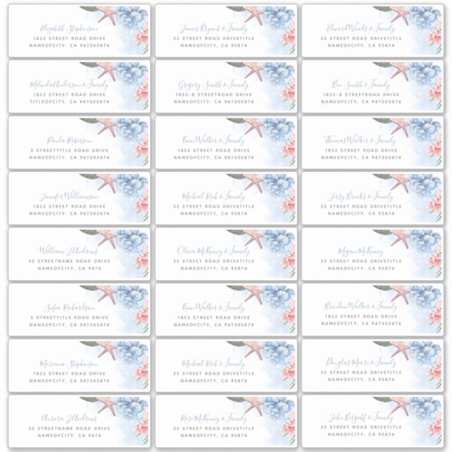 Dusty Blue Blush Beach Wedding Address Labels (Front)