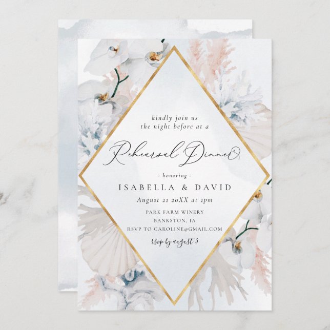 Dusty Blue & Blush Floral Coastal Rehearsal Dinner Invitation (Front/Back)