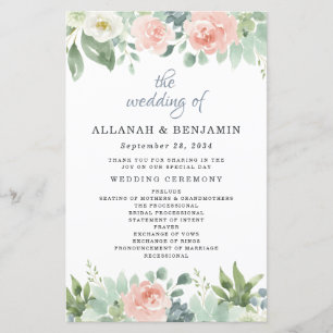 Dusty Blue Blush Floral Garden Wedding Programs