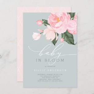 Dusty Blue Blush Floral Girl Baby in Bloom Shower Invitation