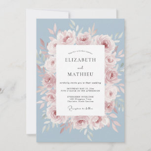 Dusty Blue Blush Floral Watercolor Wedding Invitation