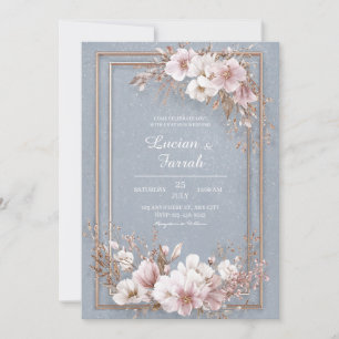 Dusty Blue & Blush Floral Wedding  Invitation