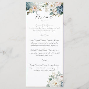Dusty Blue & Blush Floral Wedding Menu Card 